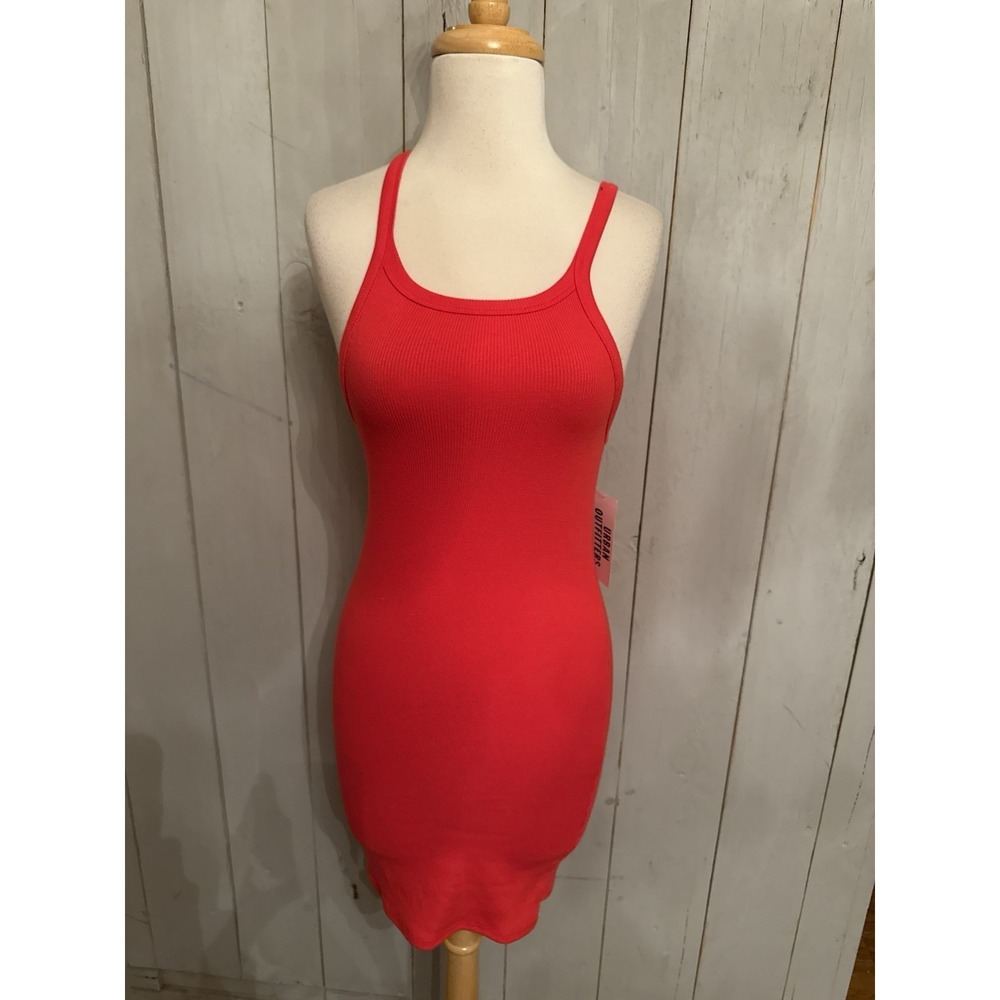 Urban Outfitters Tank Bodycon Mini Dress Red Ribbed Stretch Size S NWT